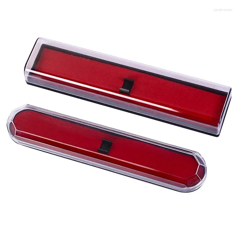 Estojos de plástico transparentes vazios para caneta única, suporte para embalagem, caixa de presente, protetor de bolso com flanela vermelha interna