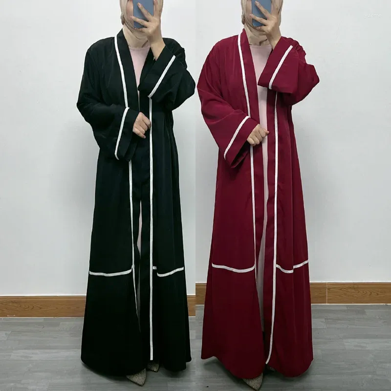 Etnische kleding Dames moslim vest Lange jurk Dubai Elegant Contrasterende kleur Bars Maat Gewaad Midden-Oosten Open Abaya Kimono Turkije Winkel