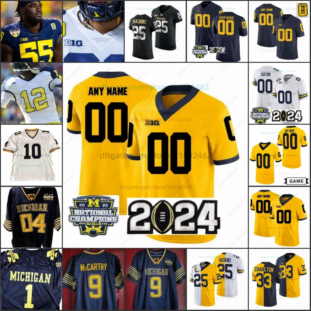 Custom Michigan Wolverines JJ McCarthy College Football Блейк Корум Зак Зинтер Роман Уилсон мужские женские молодежные все сшитые майки Джейден Денегал с нашивкой чемпиона