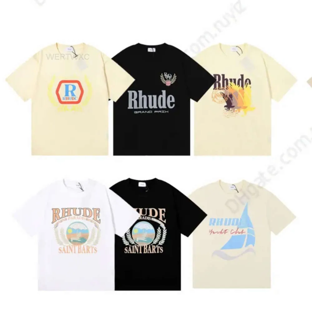 6H2G Designer Camisas Verão Mens Camisetas Mulheres Rhude Designers para Homens Tops Carta Polos Bordados Camisetas Roupas de Manga Curta Camiseta Grande Tees