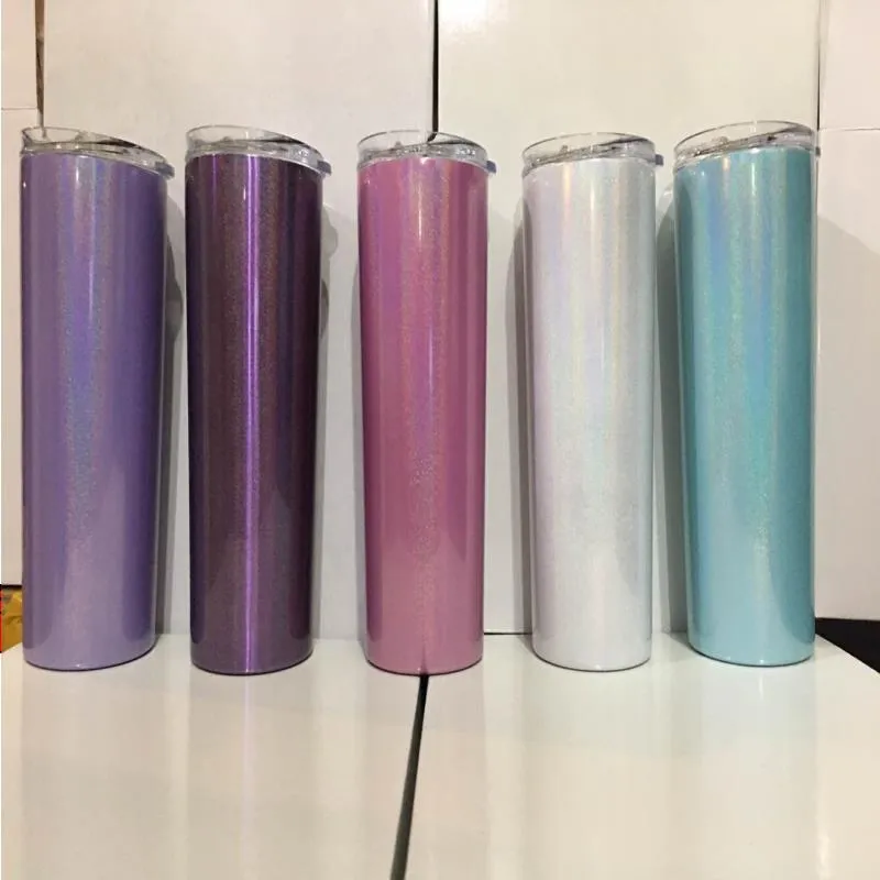 Sublimação 20 onças glitter skinny tumbler parede dupla brilhante copo fino com tampa de palha copos de água cintilantes Iimjn