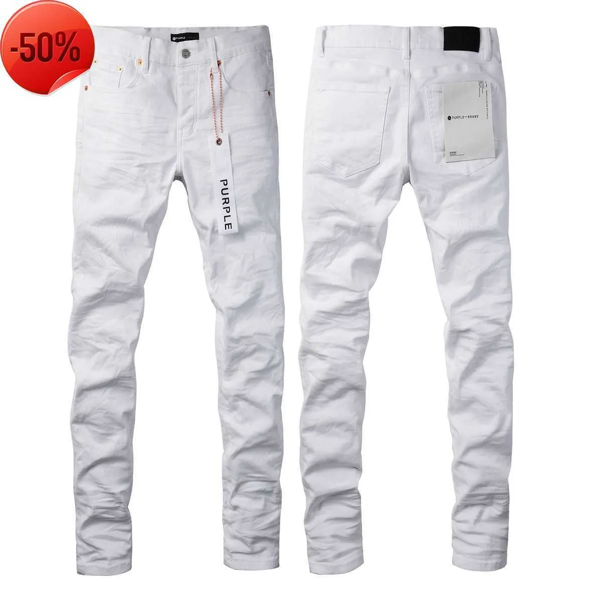 Jeans de diseñador Jeans de marca púrpura High Street White 9024 Jeans para hombres Jeans de marca de moda Jeans morados