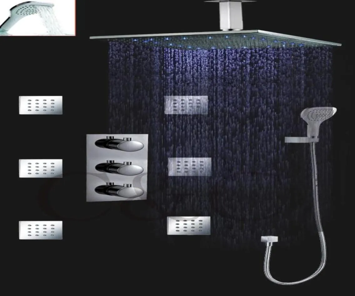 SPA Thermostat Bath Shower Faucet For Bath With 16 Inch LED Rainfall Shower Head Set Bathroom Products 007163H3602120