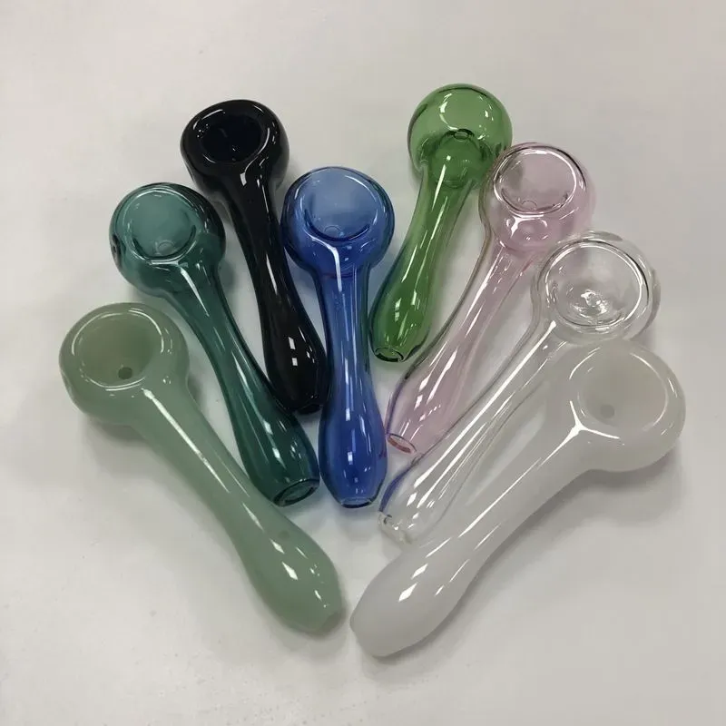 4 Inch Spoon Pipes Glass Oil Burner Pipe Multicolor Smoking Hookah Tobacco Colored Mini Small Handpipes Straight Tube Accessories 11 LL