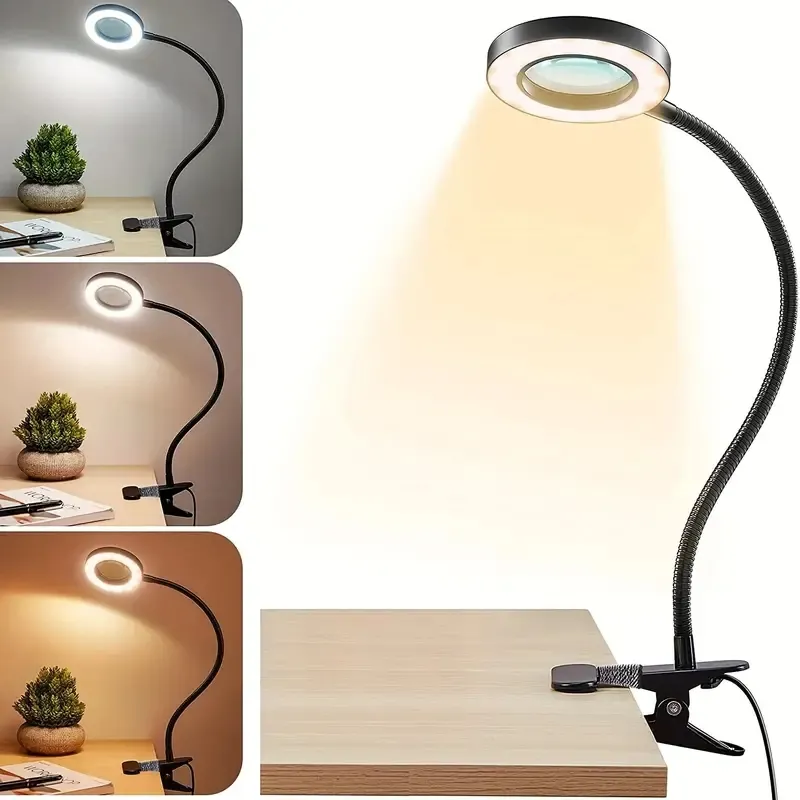 Szkło powiększające 1PC z światłem, klip na światło, lampa biurka LED z światłem zaciskowym, lampka powiększająca LED Light, zaciski, klips na lampach do biurka do łóżka rzemiosła