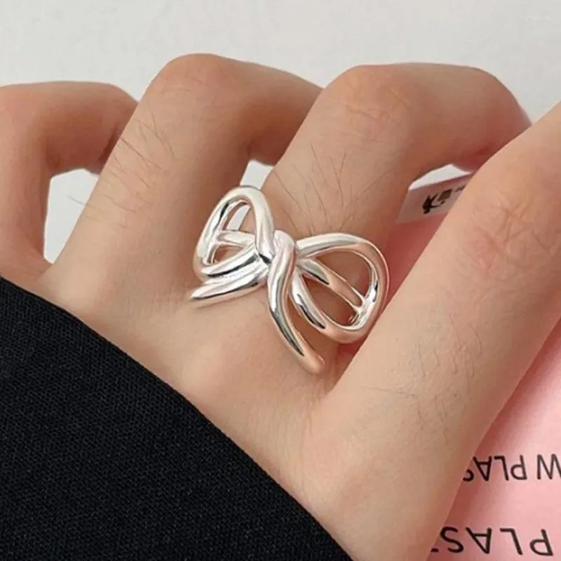 Cluster Rings BF CLUB 925 Sterling For Women Fashion Geometric Handmade Irregular Simple Bow Hollow Ring Party Christmas Gift