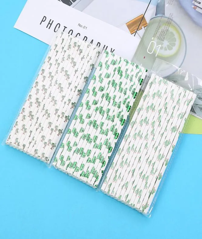 25pcslot Cactus Pattern Paper Drinking Straws Disposable Straws for Halloween Christmas New Year Party5453271