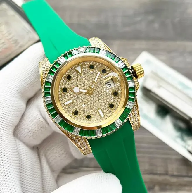 Men Watch Diamond Watches Automatic Mechanical Movement 40mm Sapphire Rubber Strap Folding Clasp Waterproof Wristwatch Wristwatches With box
