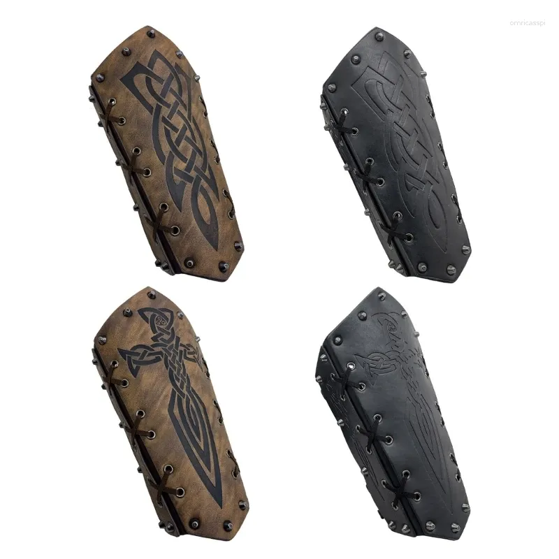 Pulseira E0BF Medieval em relevo Braçadeiras de couro PU Cavaleiro Gauntlets Bracer Accs