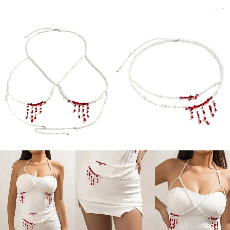 Belts Halloween Sexy Chest/ Waist Chain For Woman Nightclub Blood Drop Tassels Decors Dance Body Accessories