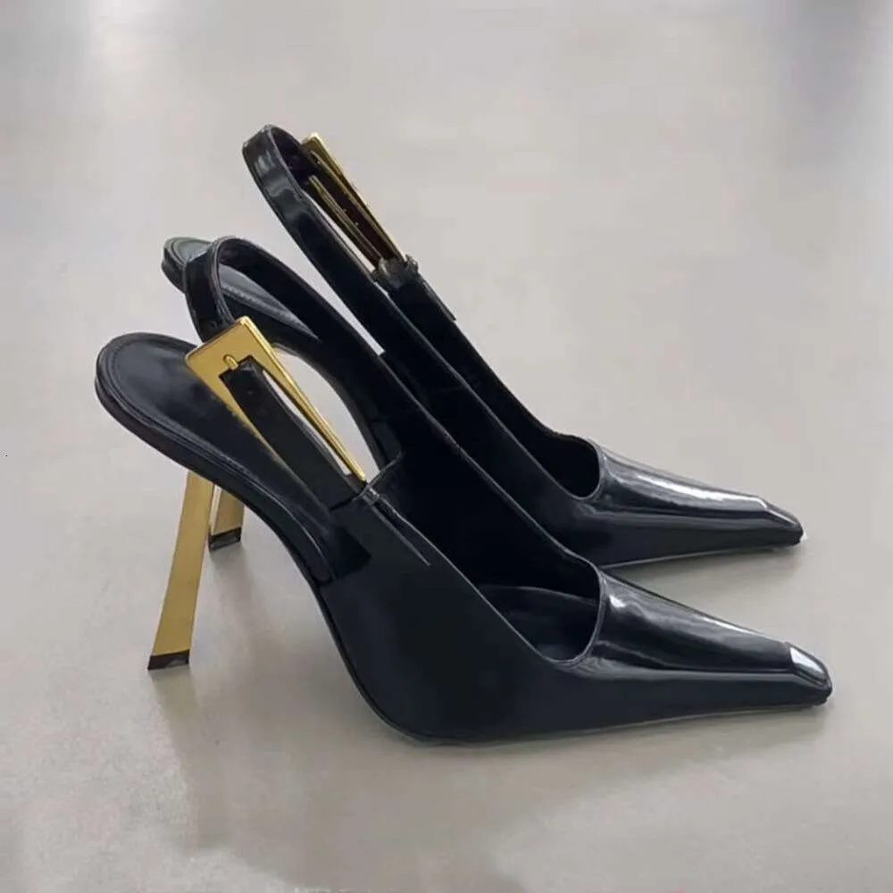 Chaussures de soirée en cuir verni noir à bout pointu et bout pointu, talons aiguilles, sandales de 10,5 cm, robe de luxe de styliste, chaussures de soirée, tailles 35 à 42 avec boîte