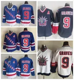 Vintage  Rangers Hockey Jerseys Adam Graves 75th Anniversary Blue Vintage CCM Mens #9 Adam Graves Stitched Jerseys A Patch S-XXXL