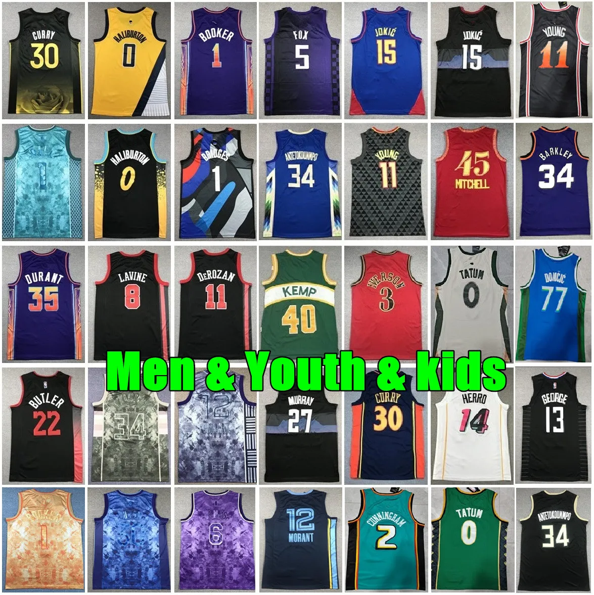 New Men Kids Basketball Jersey Wembanyama Stephen Curry Damian Lamelo Ball Ja Morant Jimmy Butler Tatum Devin Booker Kevin Durant Luka Doncic Antetokounmpo