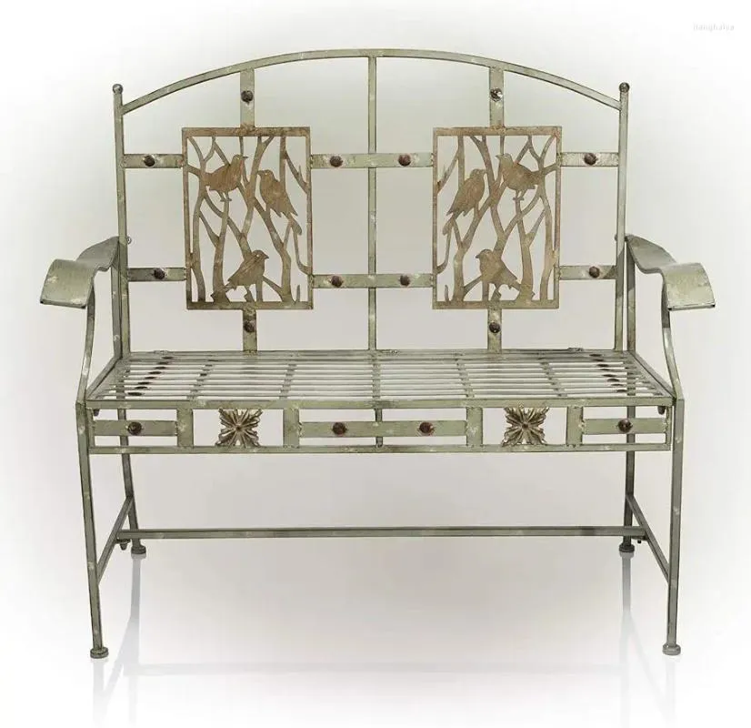 Мебель для лагеря 45" x 22" на открытом воздухе металлическая садовая скамья для 2 человек с белизной дизайна птицы