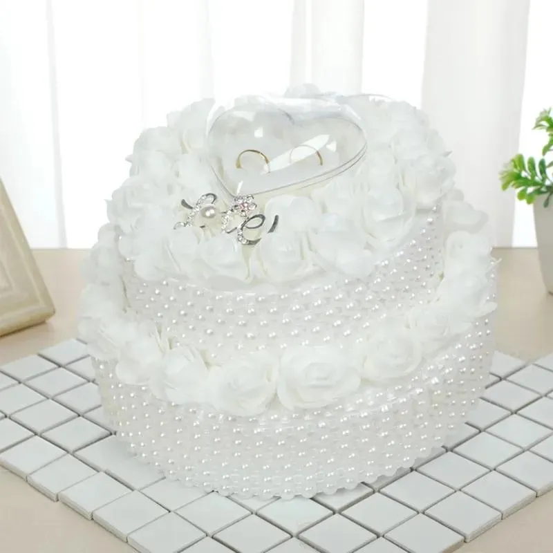 Display Flower Decorated Ring Box Ring Bearer Pillow Wedding Ring Cushion Wedding Rose Flow Girl Basket For Anniversary Decor