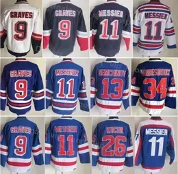 CUSTOM Men Vintage Retro Ice Hockey 9 Adam Graves Jersey 13 Sergei Nemchinov 26 Joe Kocur 34 John Vanbiesbrouck 11 Mark Messier 75th Anniver