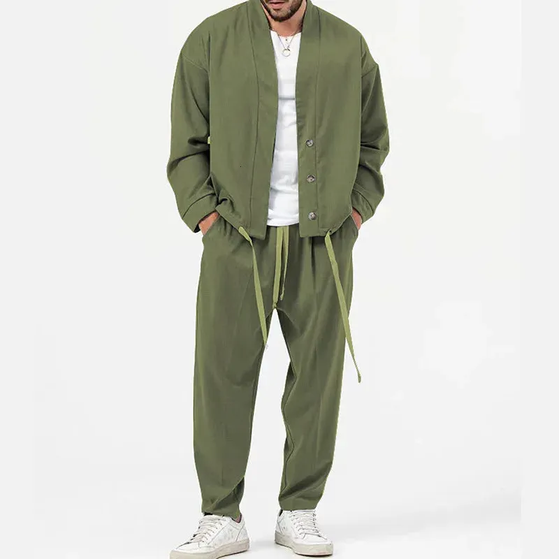 Mode männer Strickjacke Jacken Hosen Sportwear Sets Männer Solide Jogger Sport Anzug Lässige Männlichen Schweiß Anzüge 5 Farben S-3XL 240109