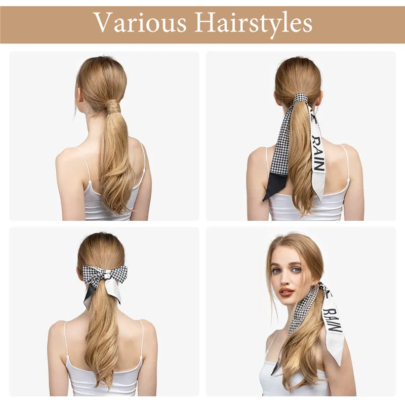 16 Inch Ponytail with Ribbon Tie Wrapped Around Long Body Wavy Ponytial Extensions Synthetic Hair Extensions Elegant Natural Looking For Daily Use Hair Accessories