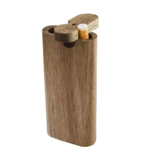 One Hitter Smoking Pipe Handmade Wood Dugout with Ceramic Pipes Cigarette Filters Wooden Box Case