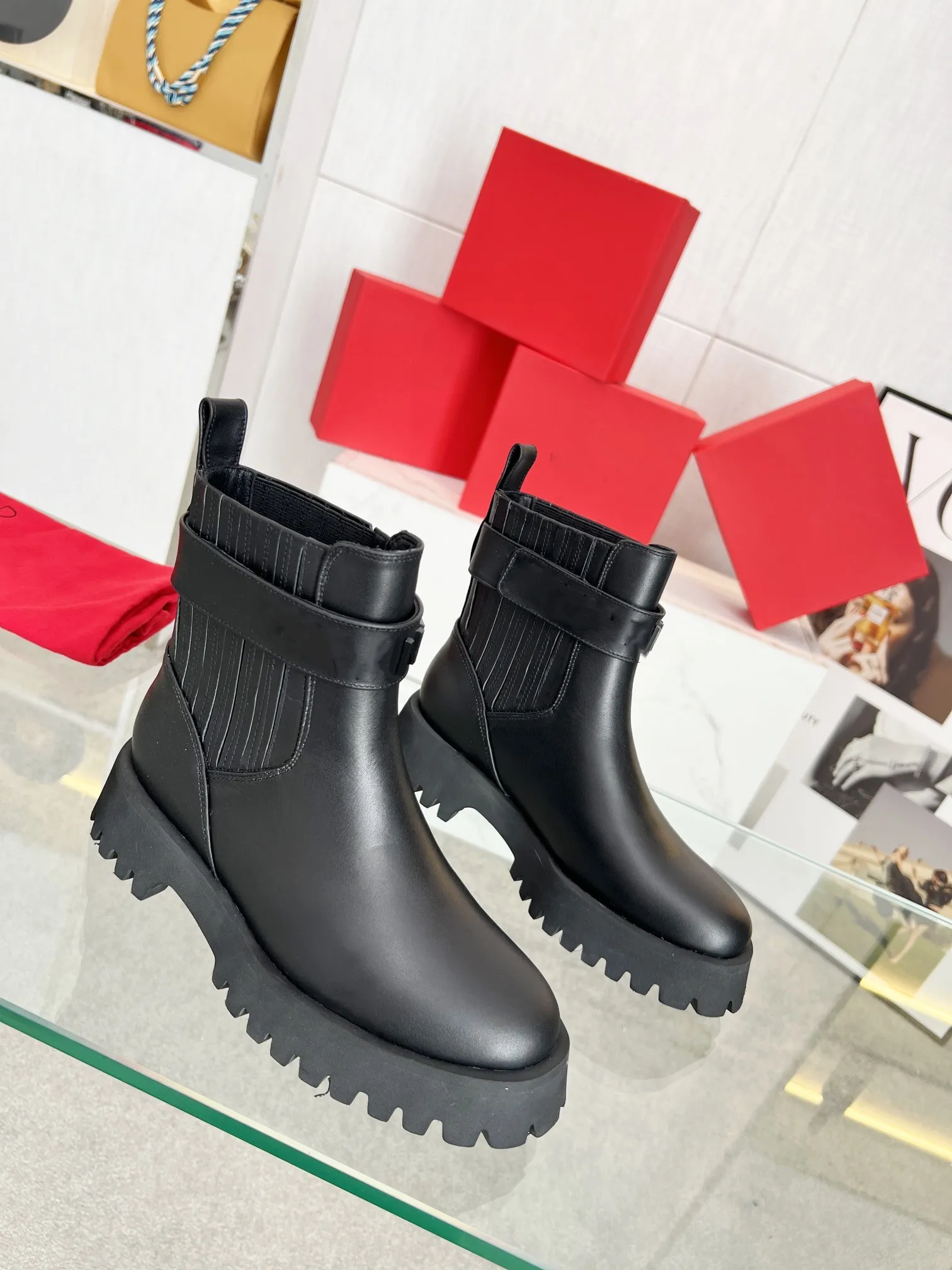 Botas Rockstu clásicas de otoño e invierno, botines de piel de vaca de alta calidad para mujer, diseño de lujo