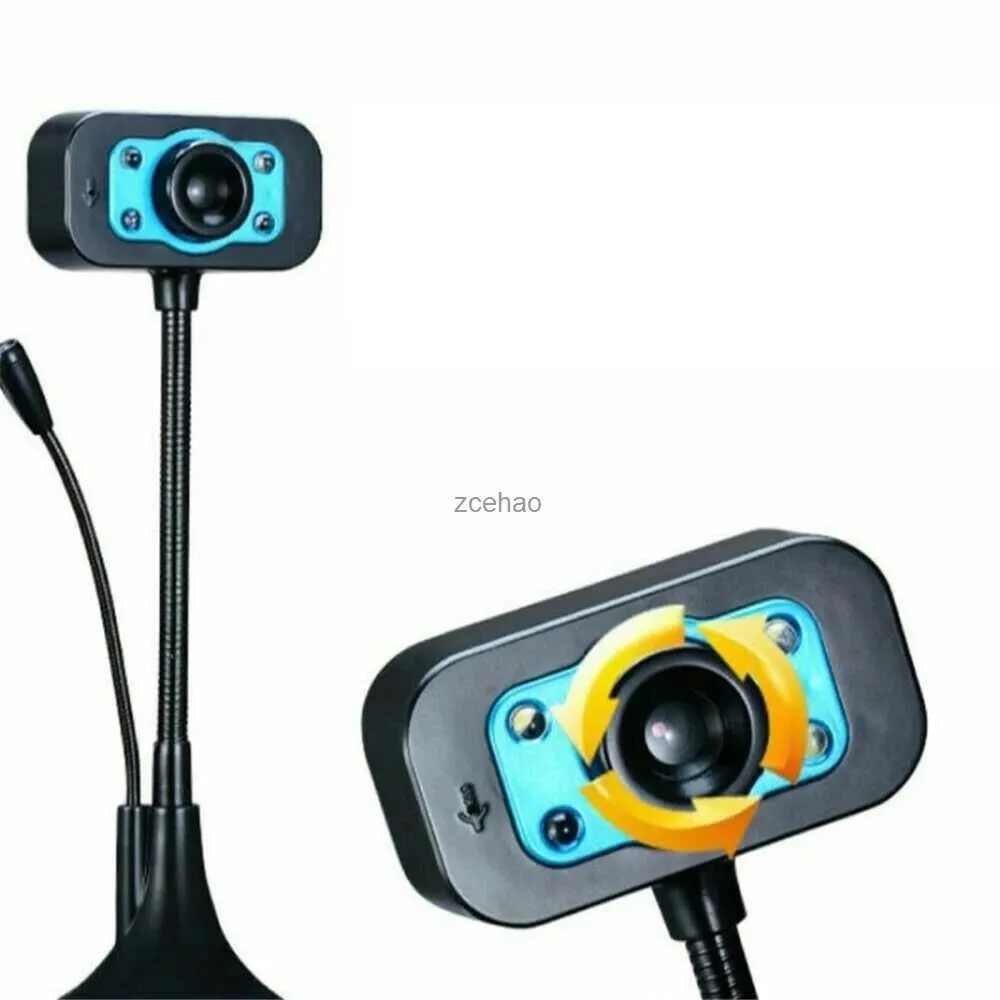Webcams 360 Ajustement HD Webcam Caméra à domicile avec vision nocturne LED Lumière de remplissage Micro pour ordinateur de bureau Ordinateur portable Tablette Apprendre OfficeL240105