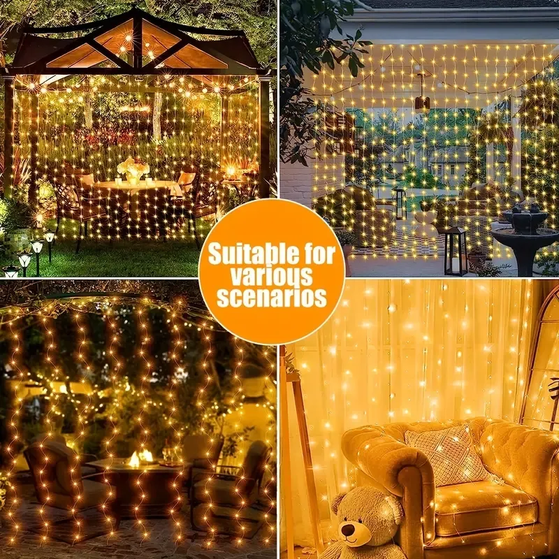1 Pack 100 LED Solar Curtain Light Outdoor, Remote Control, 8 Belysningslägen, Fairy Lights, IP65 Waterproof, Copper Wire Lights Christmas Party Lights Outdoor 9.8ftx3.3ft