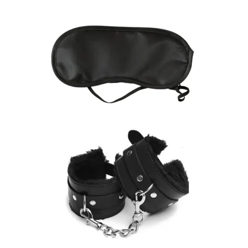 2 pièces menottes sexuelles en cuir PU avec masque pour les yeux jouets sexuels pour couples jeux pour adultes esclave contraintes de bondage accessoires érotiques 240109