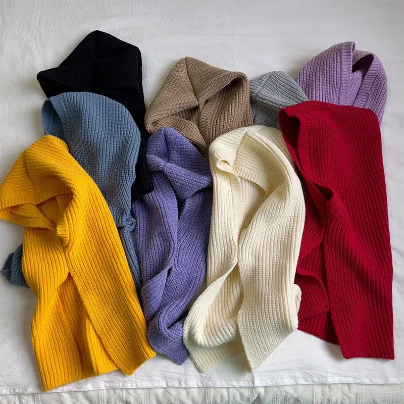 Cagoule tricotée pour femmes, écharpe à capuche, chapeau pour automne et hiver, bonnet 240108