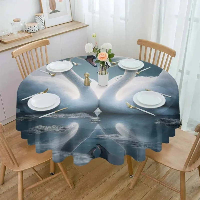 Pano de mesa dia dos namorados amor cisne ilustração toalha de mesa à prova dwaterproof água decoração casamento casa cozinha sala de jantar redonda