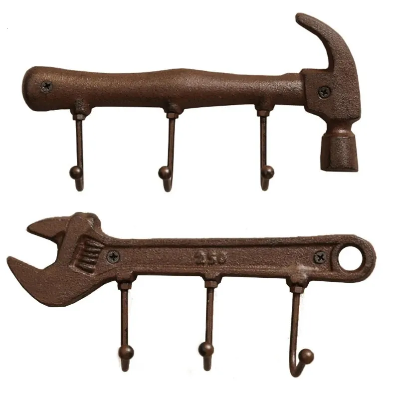 Vintage Industrial Hammer Wrench Hook Wrought Iron Wall Hanger Supplies for Home Bedroom Living Room Decoration 240108