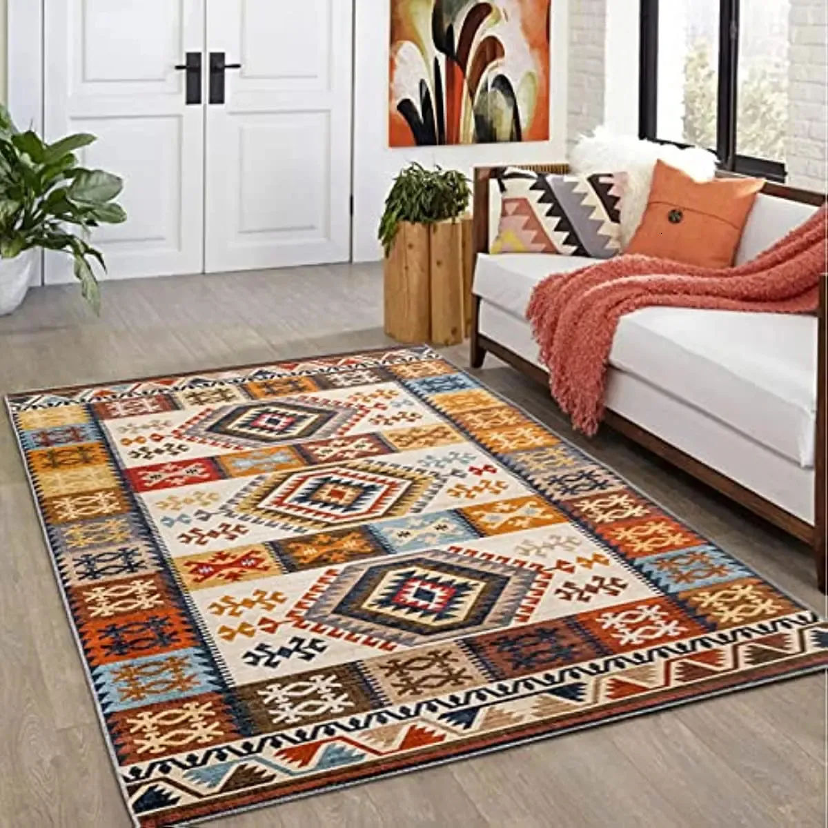 Moroccan Tribal Boho Vintage Carpet for Living Room Home Decoration Nonslip Sofa Coffee Table Mat Bedroom Carpets 240109