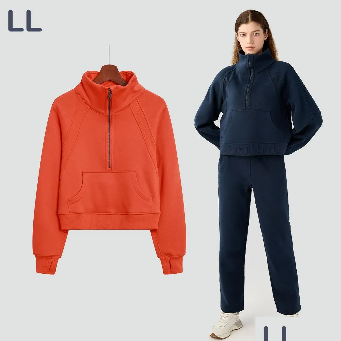 Yoga Outfit Lu Nouvelle veste SCA Demi-fermeture à glissière Col haut Plover pour femmes Automne / Hiver Outwear Casual Courir Chaud Brossé Épaissi Sp Otec1