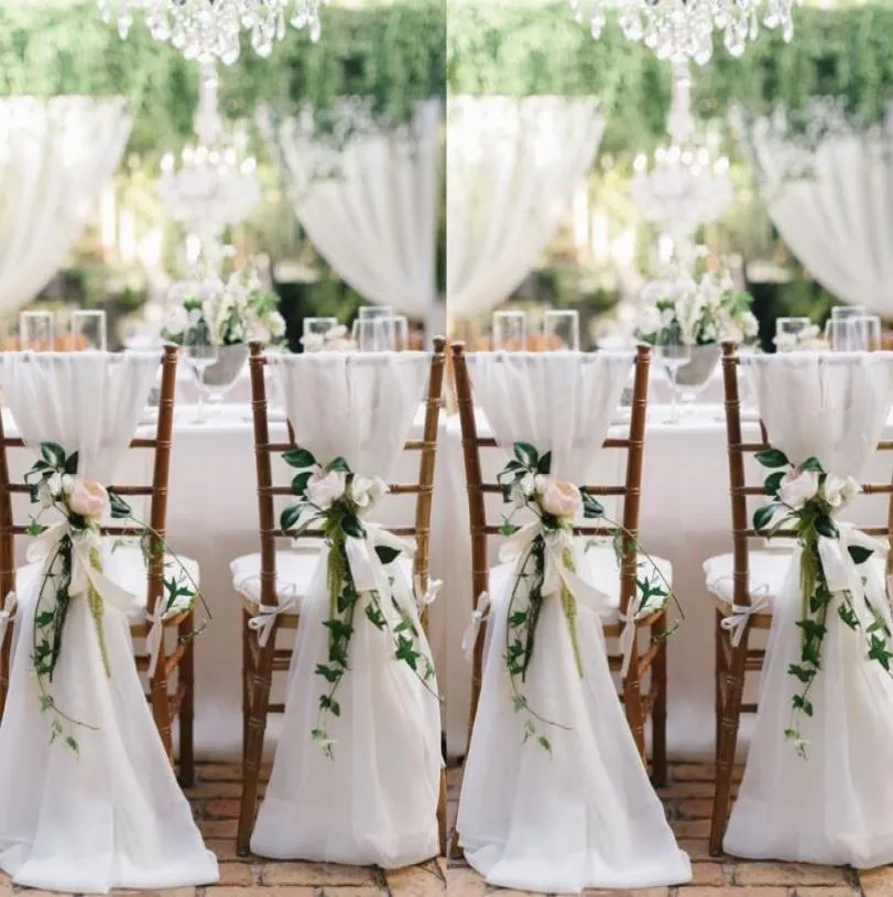 2018 Weiße Stuhlschärpen für Hochzeiten 30D Chiffon 20065 cm Hochzeitsstuhlhussen Chiavari Stuhlschärpen DIY Style5039231