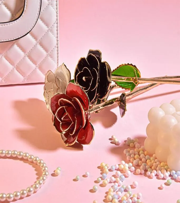 Couronnes de fleurs décoratives Rose trempée en or 24 carats dans une boîte avec support Cadeaux d'amour éternel artificiel pour toujours pour l'anniversaire de la Saint-Valentin W6979517