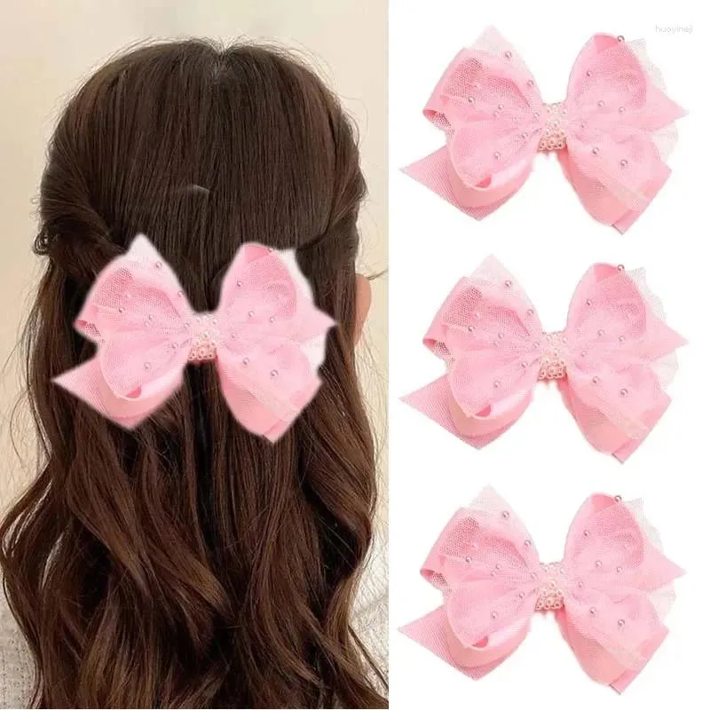 Accessori per capelli Oaoleer Moda Fiocco di perle rosa con clip per le donne Ragazze Carino pizzo Bowknot Forcine Barrettes Copricapo Strumenti per lo styling