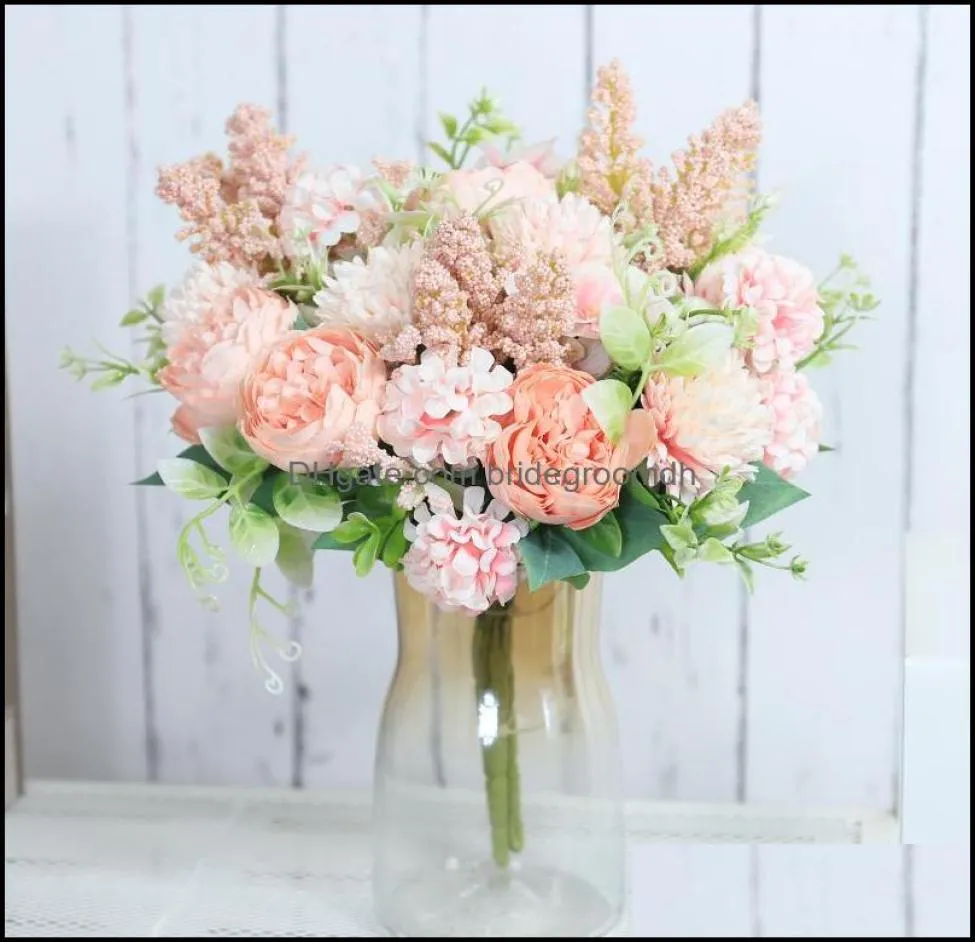 Wedding Flowers Party dostarcza wydarzenia Róże sztuczny biały jedwabny piwonia Wysokiej jakości niebo niebieskie bukiet bukiet fake kwiat Home5155197