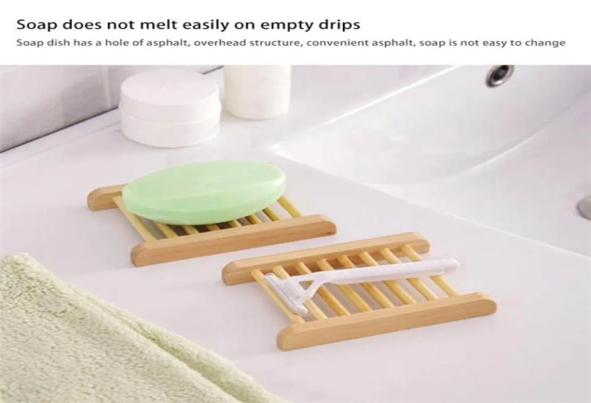 100st Natural Bamboo Trays Whole Wood Bar Soap Dish Tray Holder Rack Plate Box Container för baddusch Badrum Hem Wood7899455