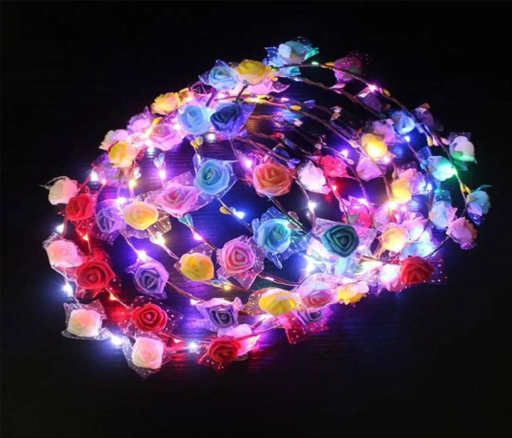 Frauen Mädchen LED Leuchten Blume Stirnband Blinkende Leuchtende Krone Maskerade Party Haar Kranz Haar Band Leuchtende Girlanden8083228