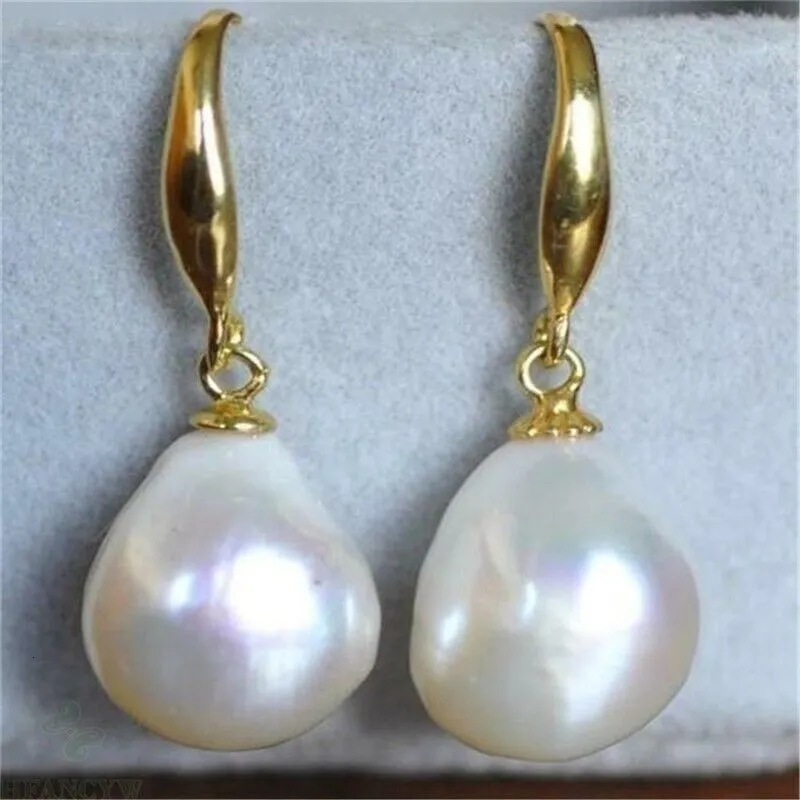 GENUINE AAA 10 x12mm South China Sea White Baroque Pearl Earrings 14K Yellow Gold fine jewelryJewelry Making 240108