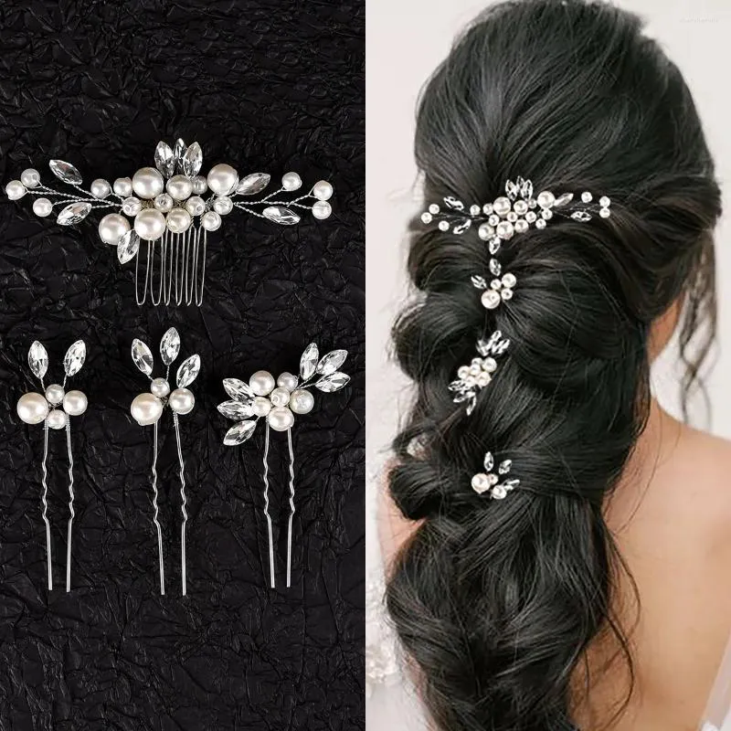 Hair Clips Bride Wedding Combs Artificial Pearl Hairpins U Shaped Hairclips For Women Girls Styling Jewelry Rhinestone Headpieces