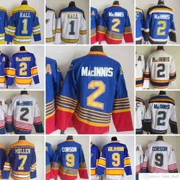 CUSTOM Movie CCM Vintage Ice Hockey 1 Glenn Hall Jerseys 7 Joe Mullen 2 Al MacINNIS 9 Shayne Corson Men Embroidery Jersey 1995 1996 Blue Whi