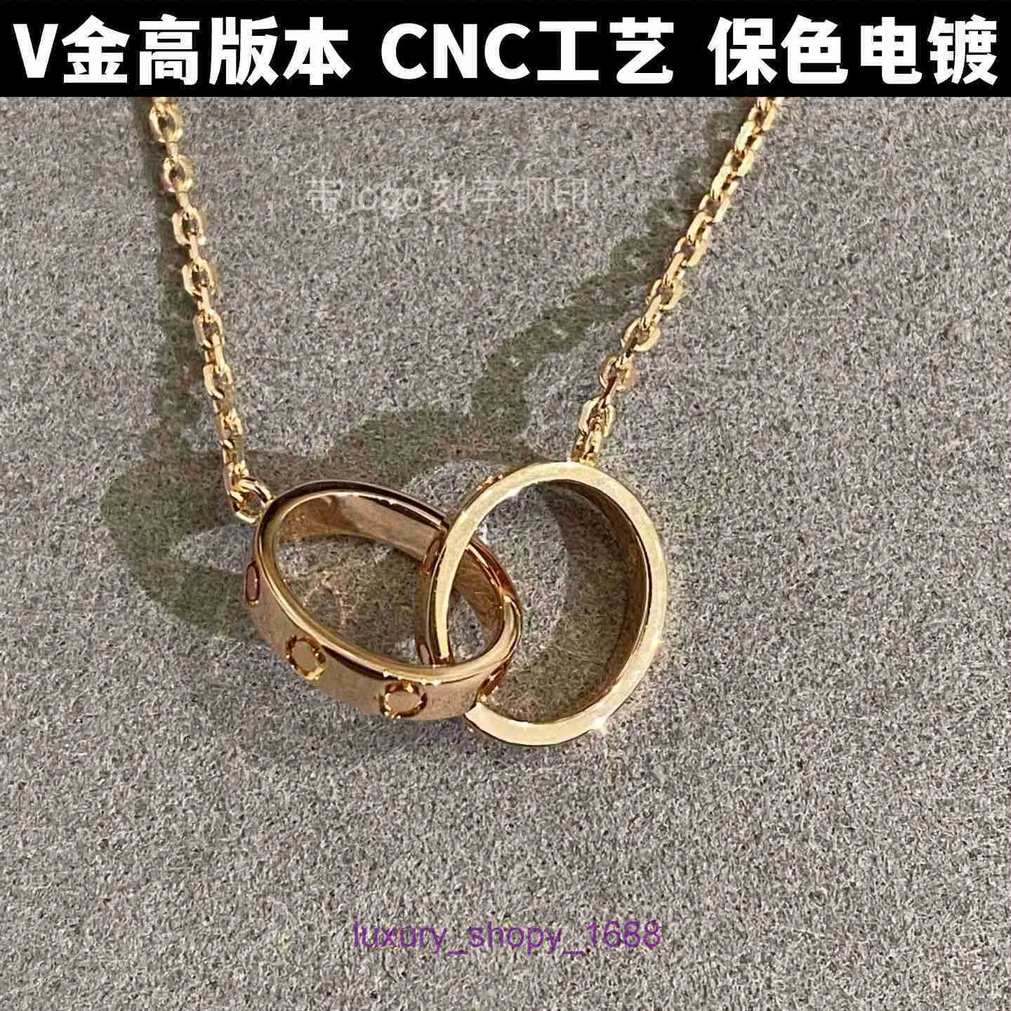 Car tires's necklace heart necklaces jewelry pendants Gold High Edition Card Family Double Ring Necklace Womens 18k Rose Full Diamond With Original Box