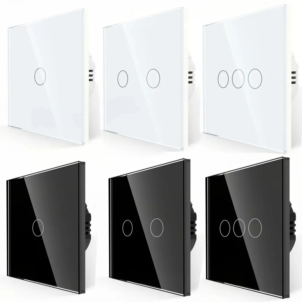 1/2/3pcs Wall Touch Switch EU Tempered Crystal Glass Panel 1/2/3 Gang 1 Way Waterproof Light Sensor Switches 240108