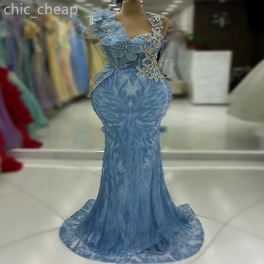 Make a Splash in Sky Blue Mermaid Prom Dress With Beads main image 0