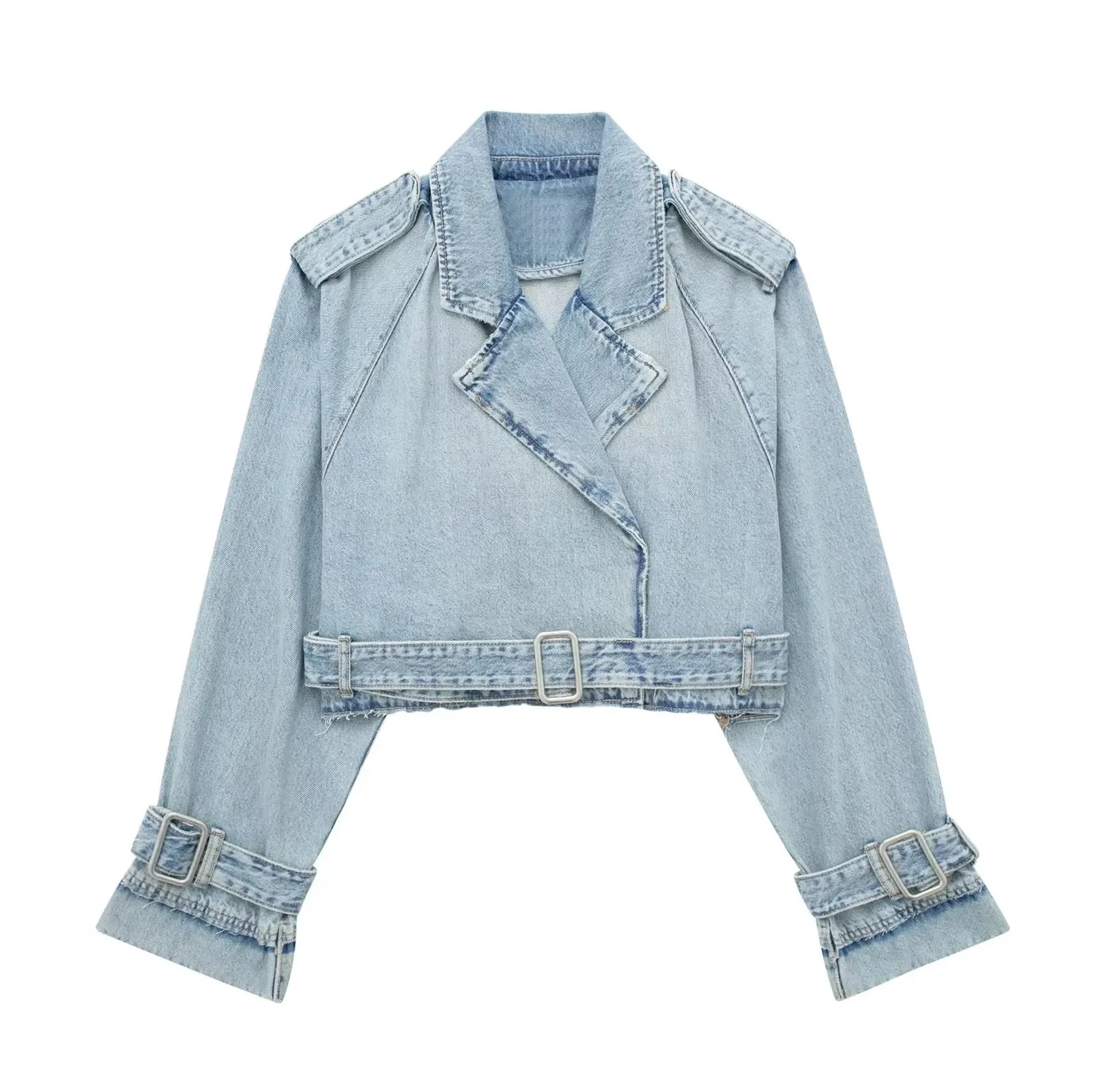 TRAFZA Women's Denim Crop Jacket Long Sleeve Cropped Jean Jacket with ...