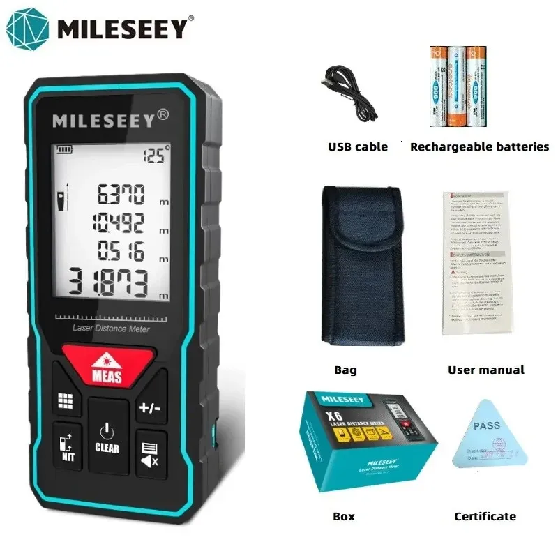 Mileseey Professional Laser Trena Rangefinder X5X6 40M 60M 80M 100M Rechargeable Digital Precision Distance Meter Tape Measure 240109