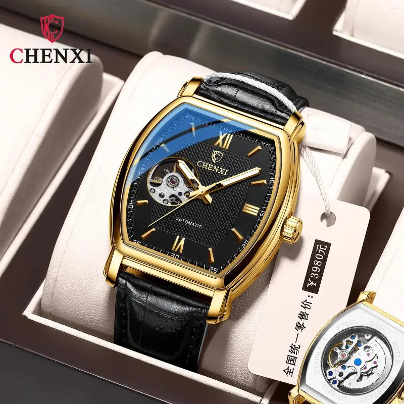 Wristwatches CHENXI 8815A High End Full Automatic Fashion Square Hollow Out Men's Waterproof Mechanical Watch