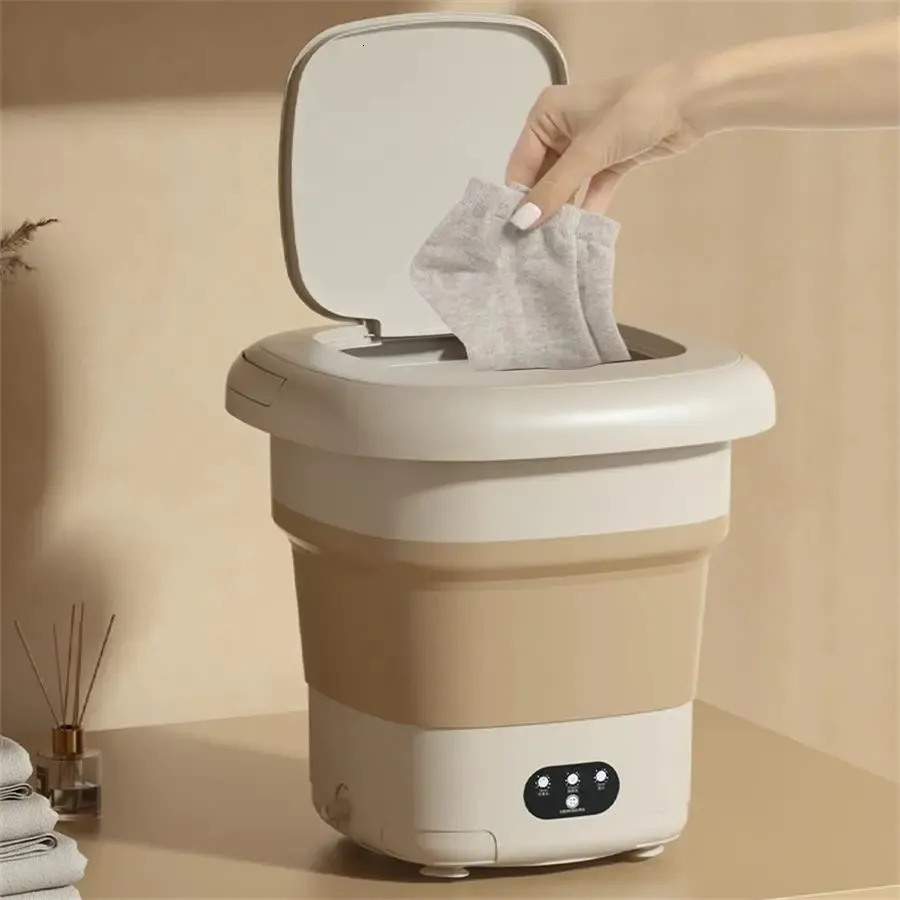 9L Portable Washer Mini Foldbara strumpor Underkläder Infällbart hem med uttorkningstorkningstyp Eu Khaki Color 240109