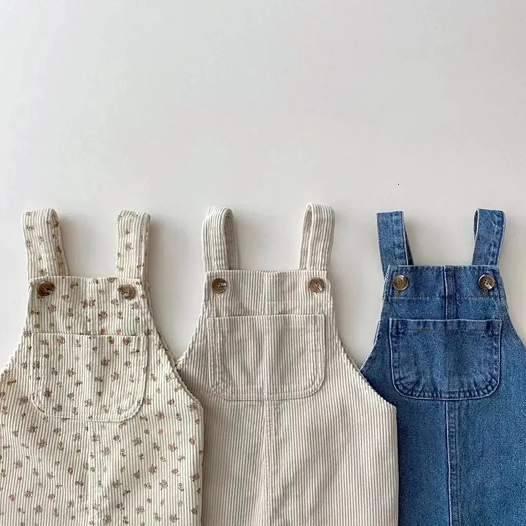 Baby Boy Solid Denim Overalls Child Jean Bib Pants Infant Jumpsuit Children's Clothing Kids Overalls Autumn Girls Outfits 240108