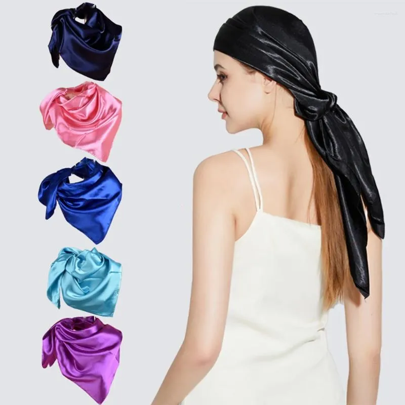 Foulards Mode Soie Satin Bandeau Cheveux Couleur Unie Foulard Soyeux Carré Châles Foulard Musulman Hijab Écharpe Bandana